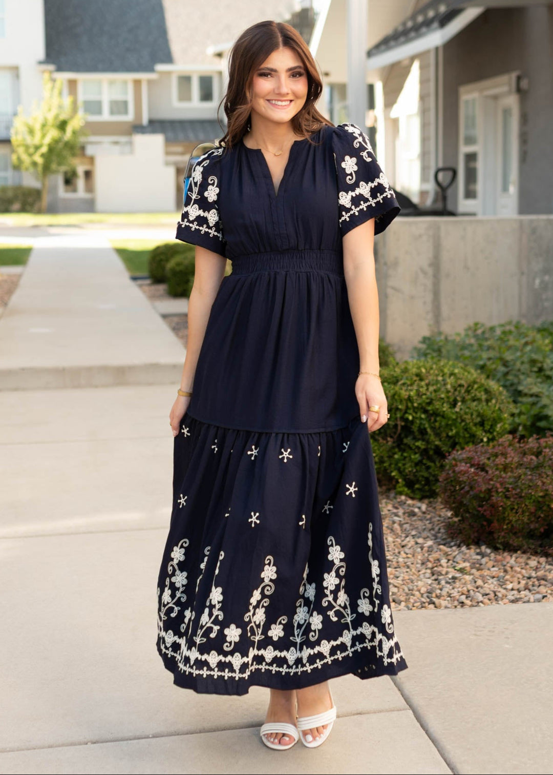 Sofia Navy Embroidered Maxi Dress Polagram Lena Layne Sofia Navy Embroidered Maxi Dress Polagram Lena Layne