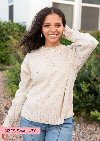 Speckled taupe knit sweater