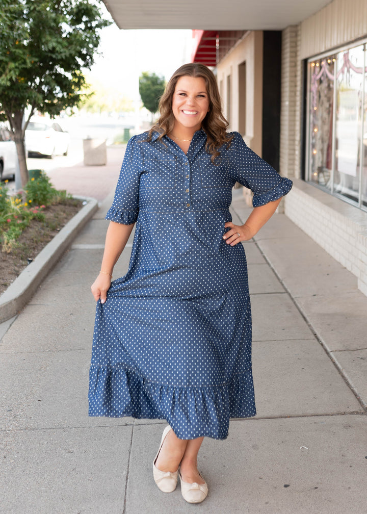 Susannah Navy & White Polka Dot Collared Dress – Lena Layne