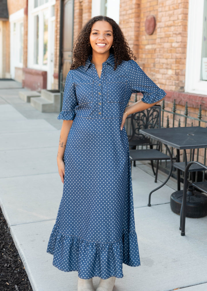 Susannah Navy & White Polka Dot Collared Dress – Lena Layne
