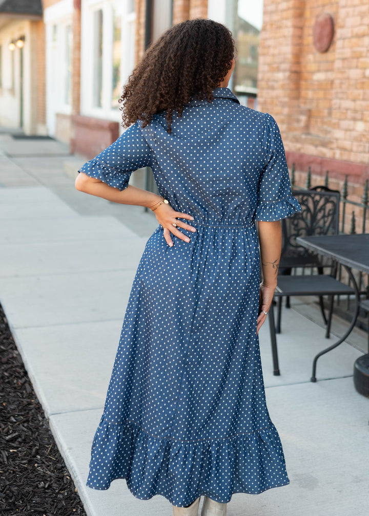 Susannah Navy & White Polka Dot Collared Dress – Lena Layne