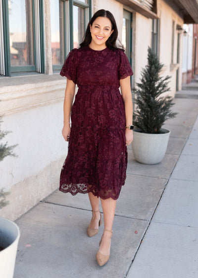 short sleeve wine lace dress