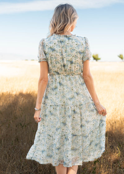 Back view of the vintage white floral dress
