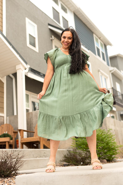 Front view of a jade dress