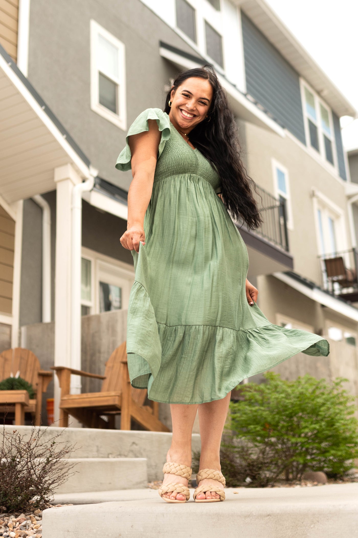 Jade dress with short sleeves