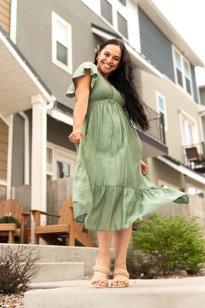 Jade dress with short sleeves