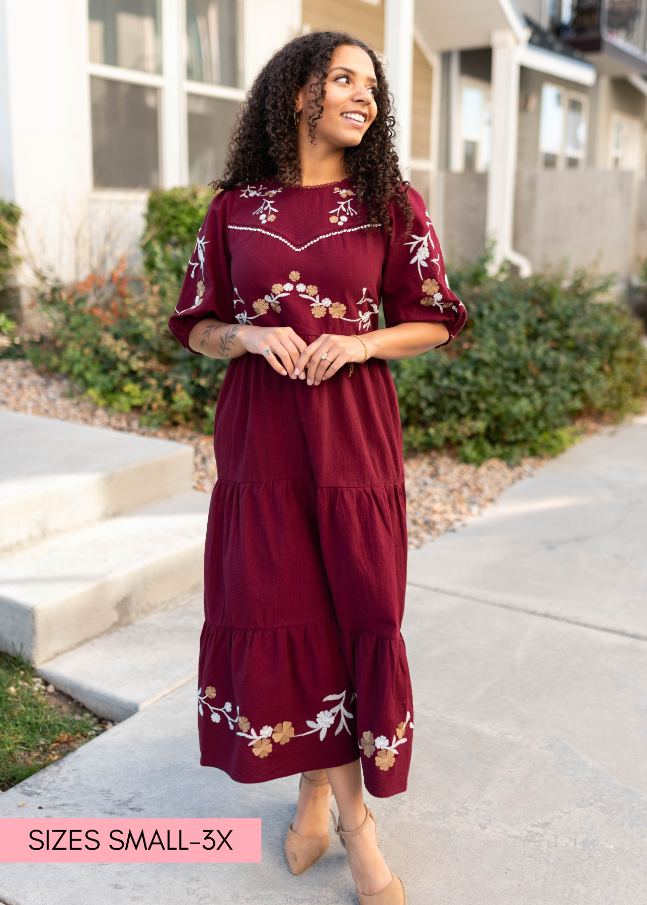 Burgundy floral dress