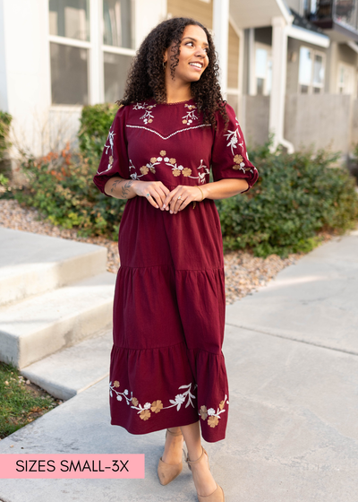Burgundy floral dress