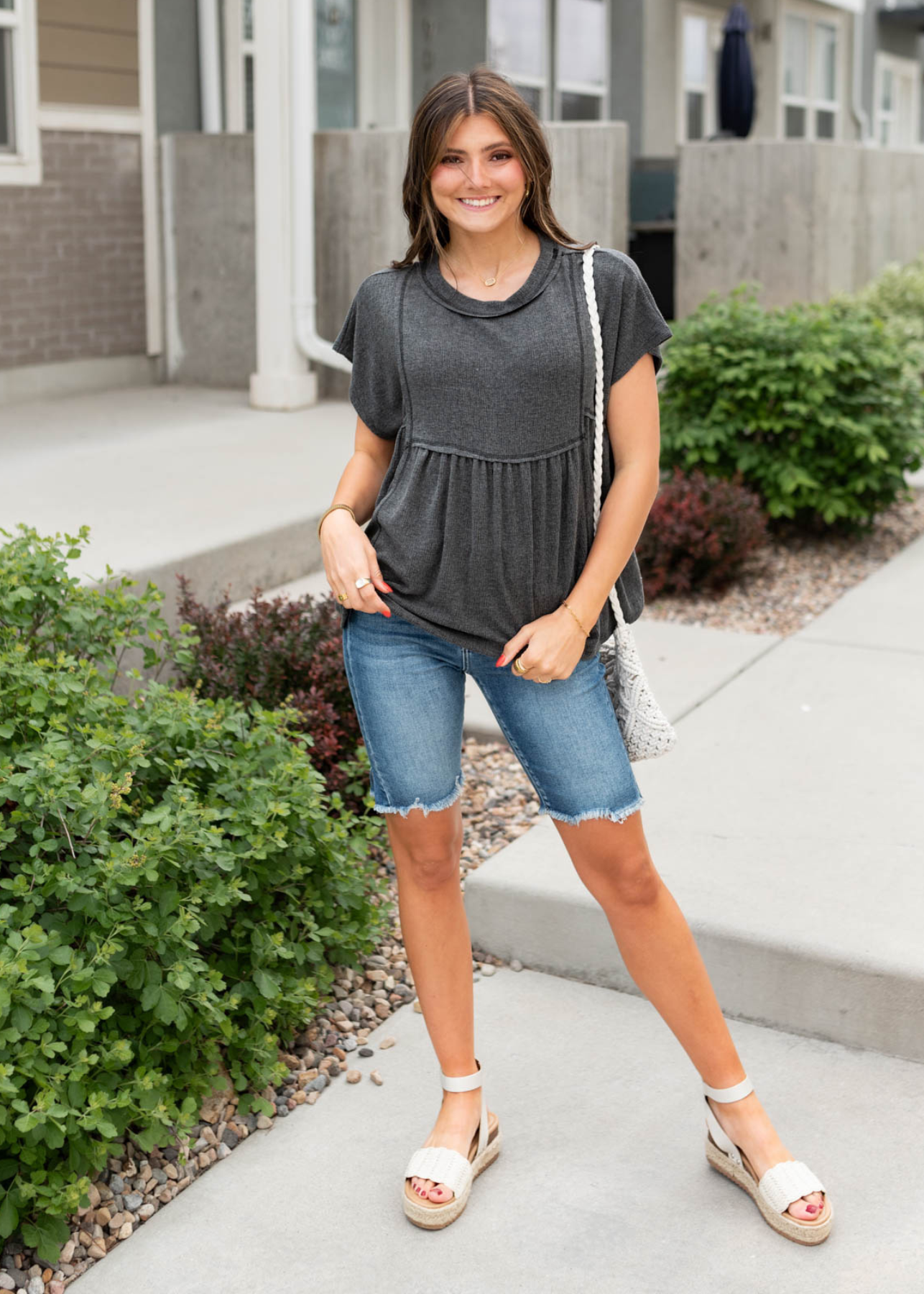 Raw edge denim bermuda shorts