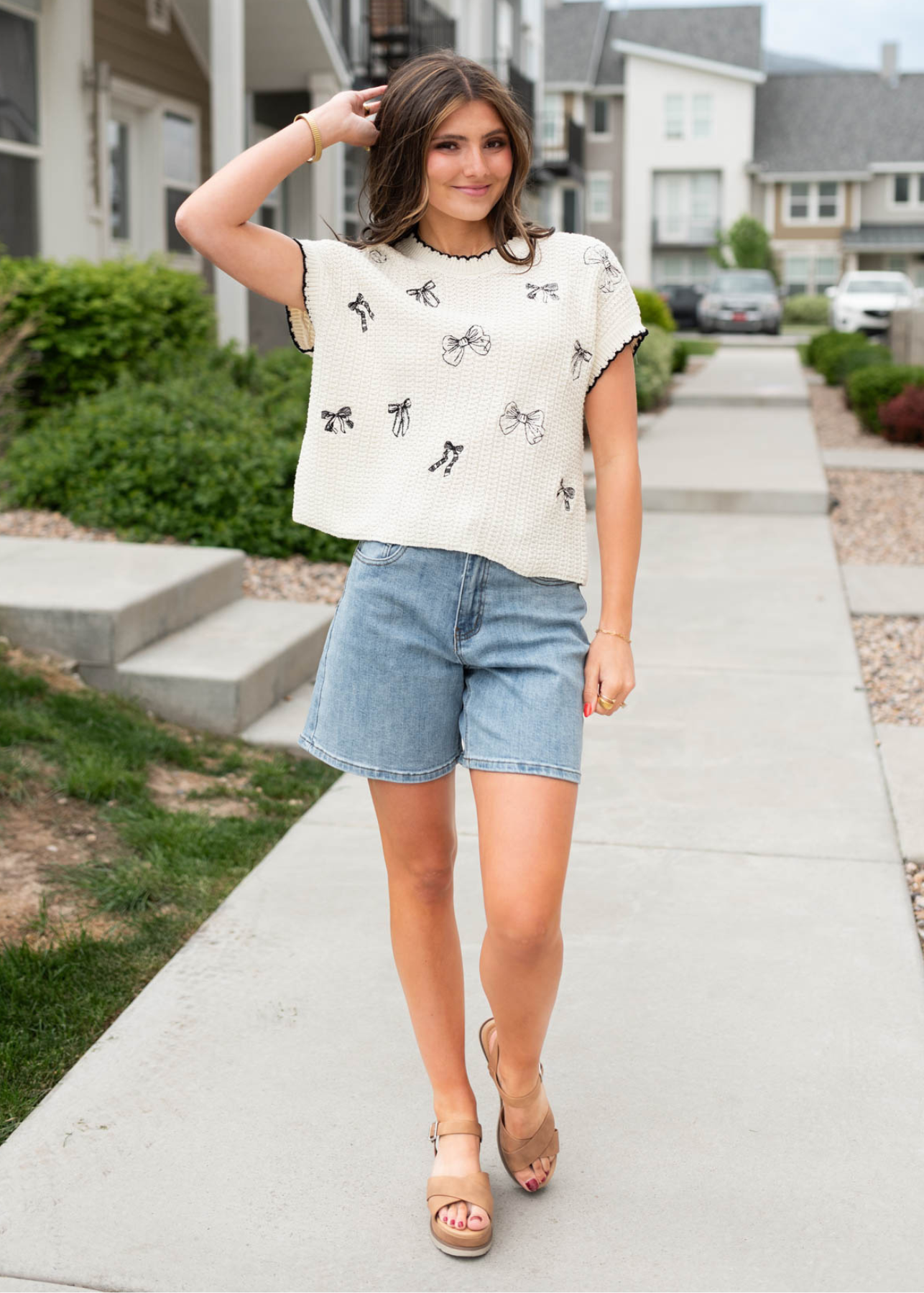Denim high waist bermuda shorts