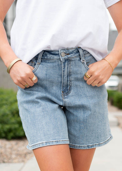 Wide leg denim high waist bermuda shorts