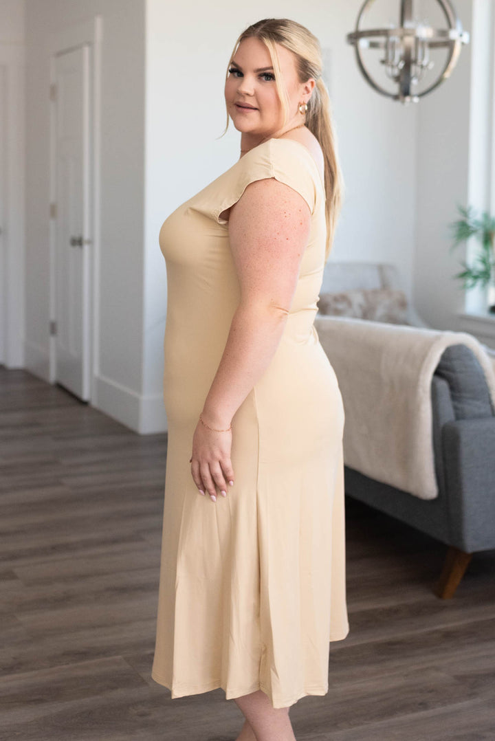 midi slip dress with sleeves The Slipette Midi Cap Sleeve Dress - Elegant Dress
