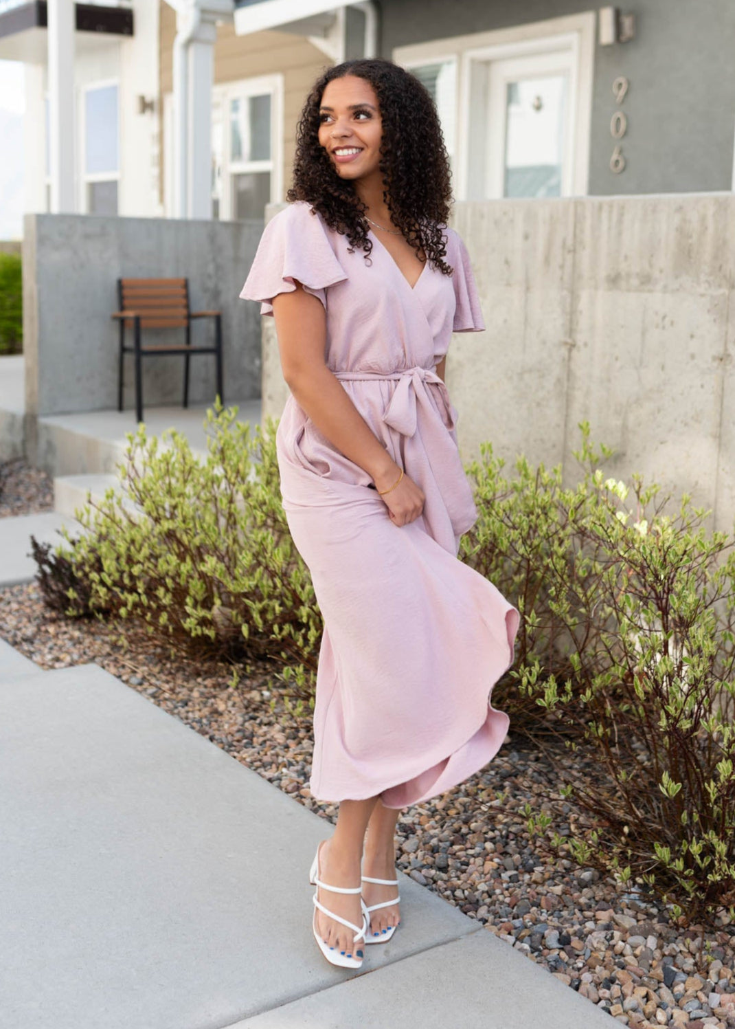 Short sleeve dusty pink dress