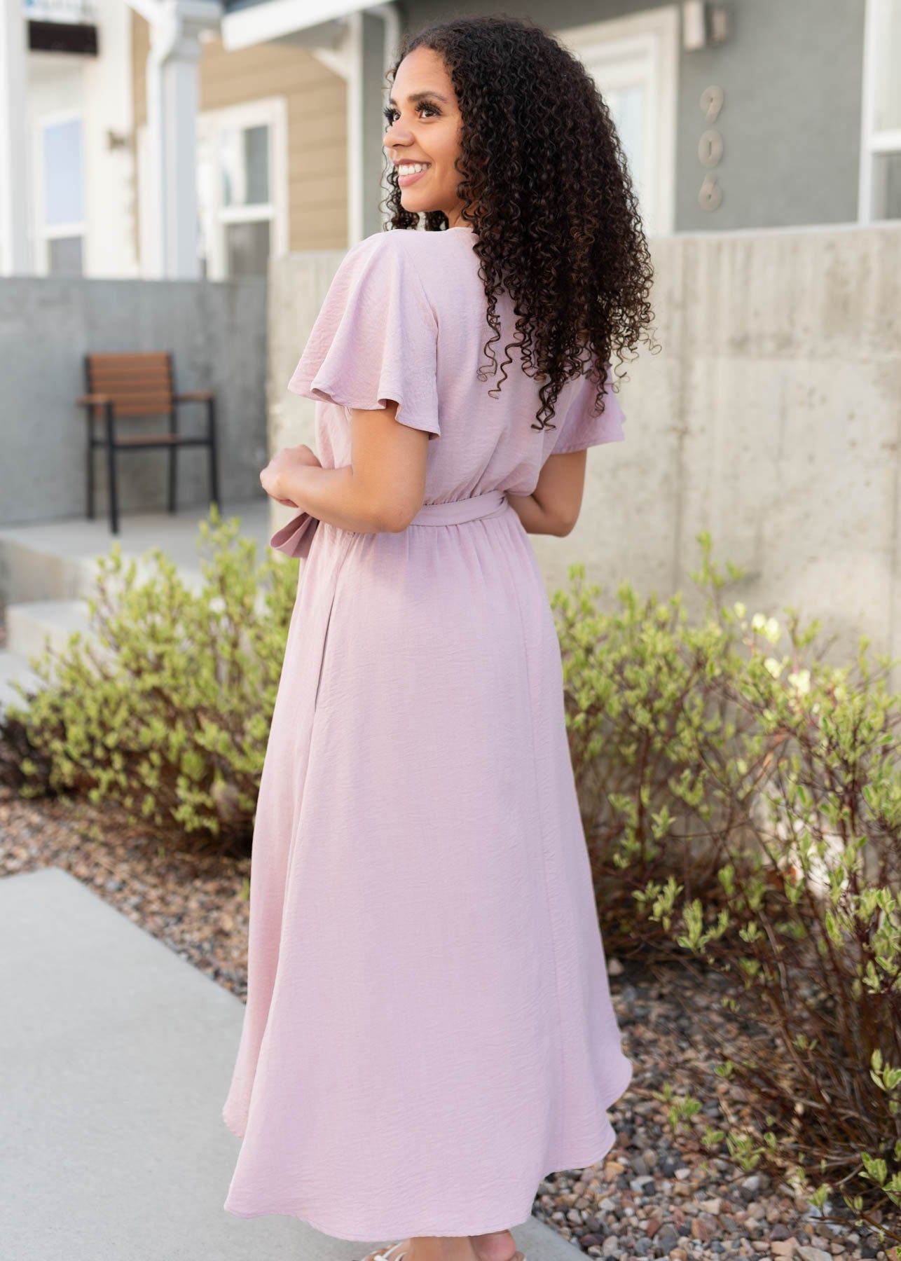 Side view of the dusty pink dress