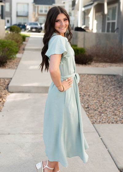 Side view of the sage formal dress
