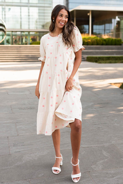 Trisha Beige Floral Embroidered Dress
