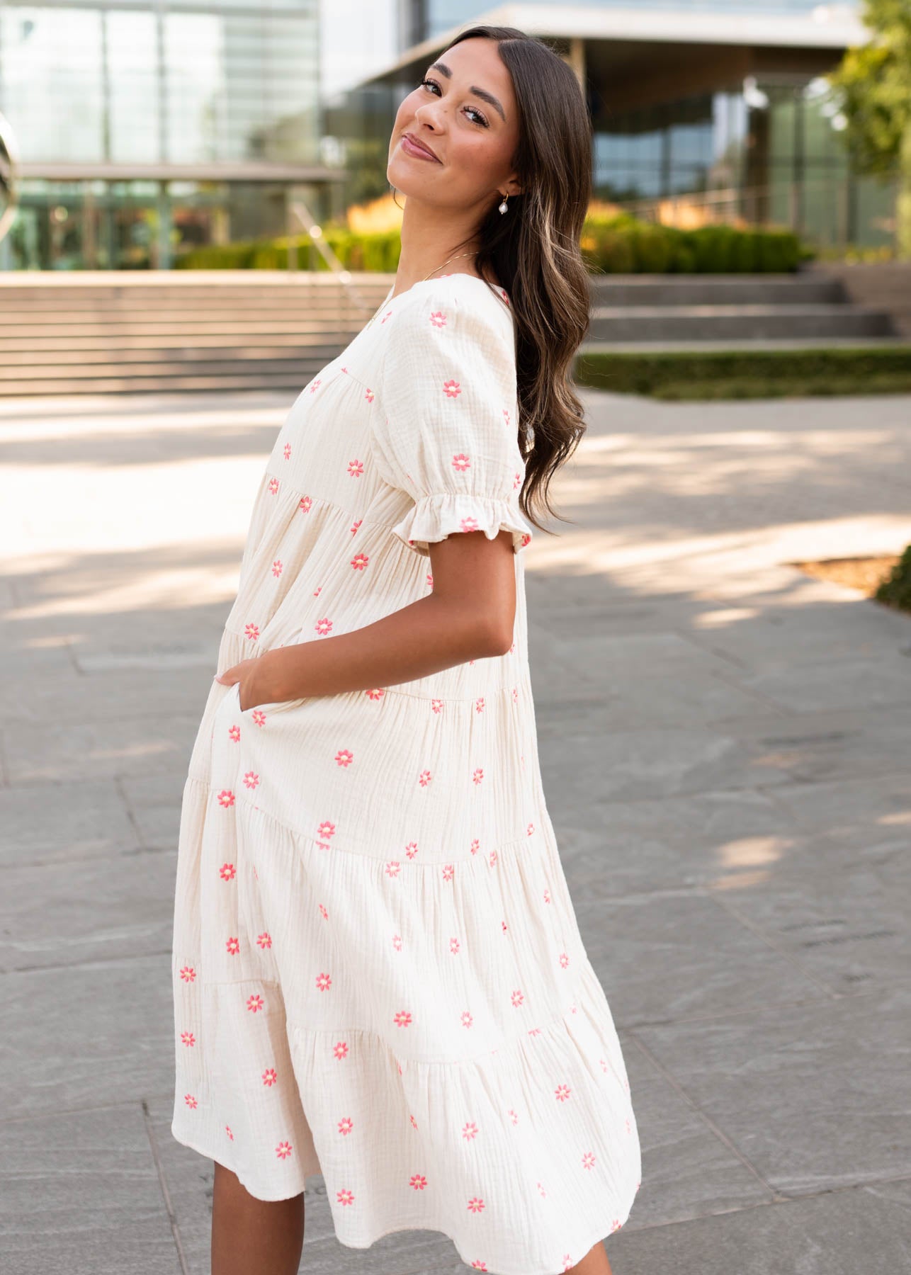 Trisha Beige Floral Embroidered Dress