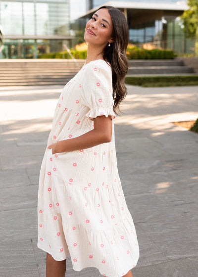 Trisha Beige Floral Embroidered Dress