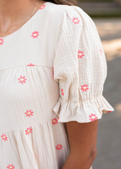 Trisha Beige Floral Embroidered Dress