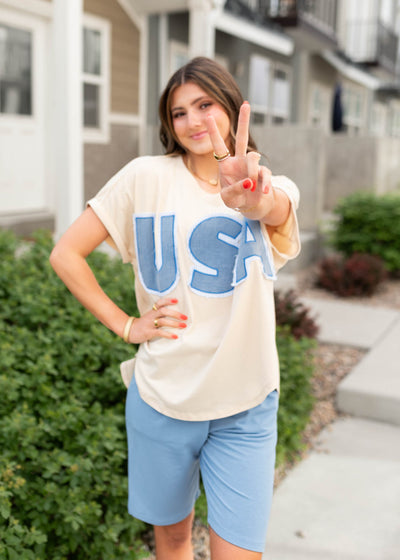 USA Beige Graphic Tee