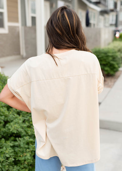 Back view of the usa beige graphic tee