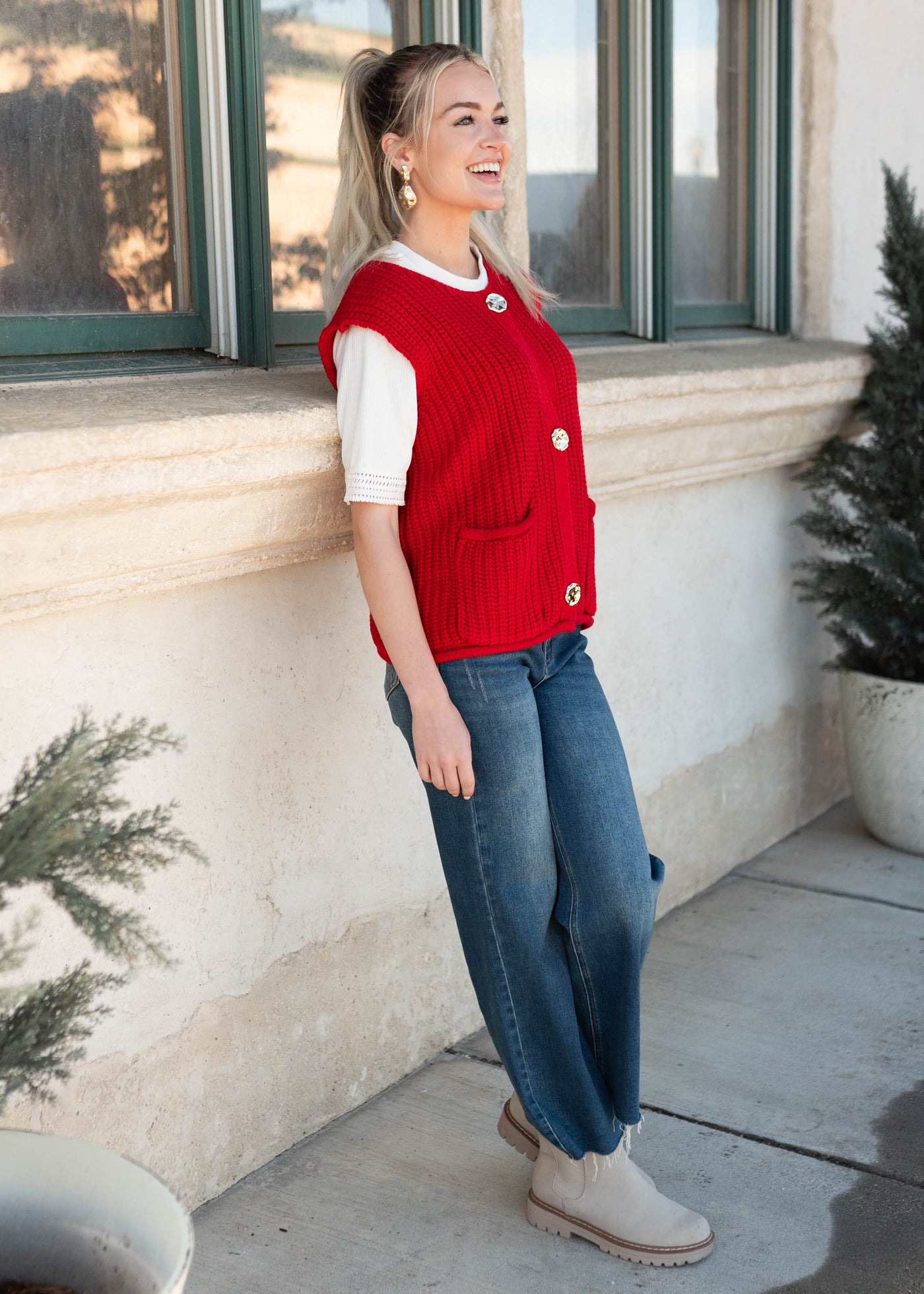 Valentina Red Knit Sweater Vest