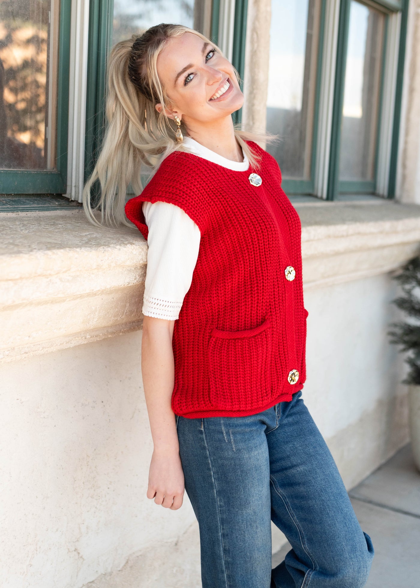 Valentina Red Knit Sweater Vest