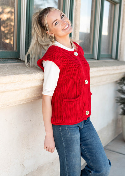 Valentina Red Knit Sweater Vest