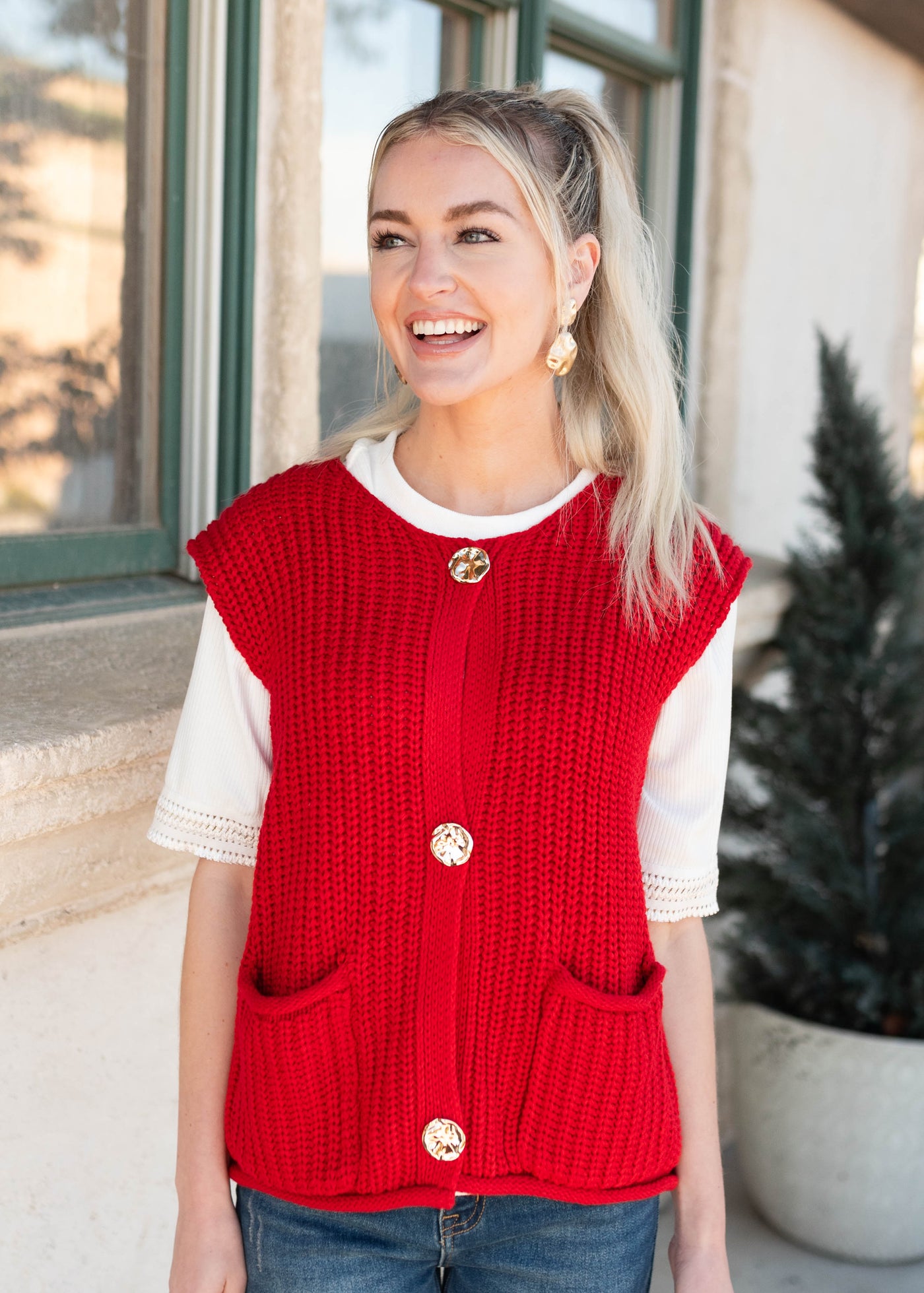 Valentina Red Knit Sweater Vest
