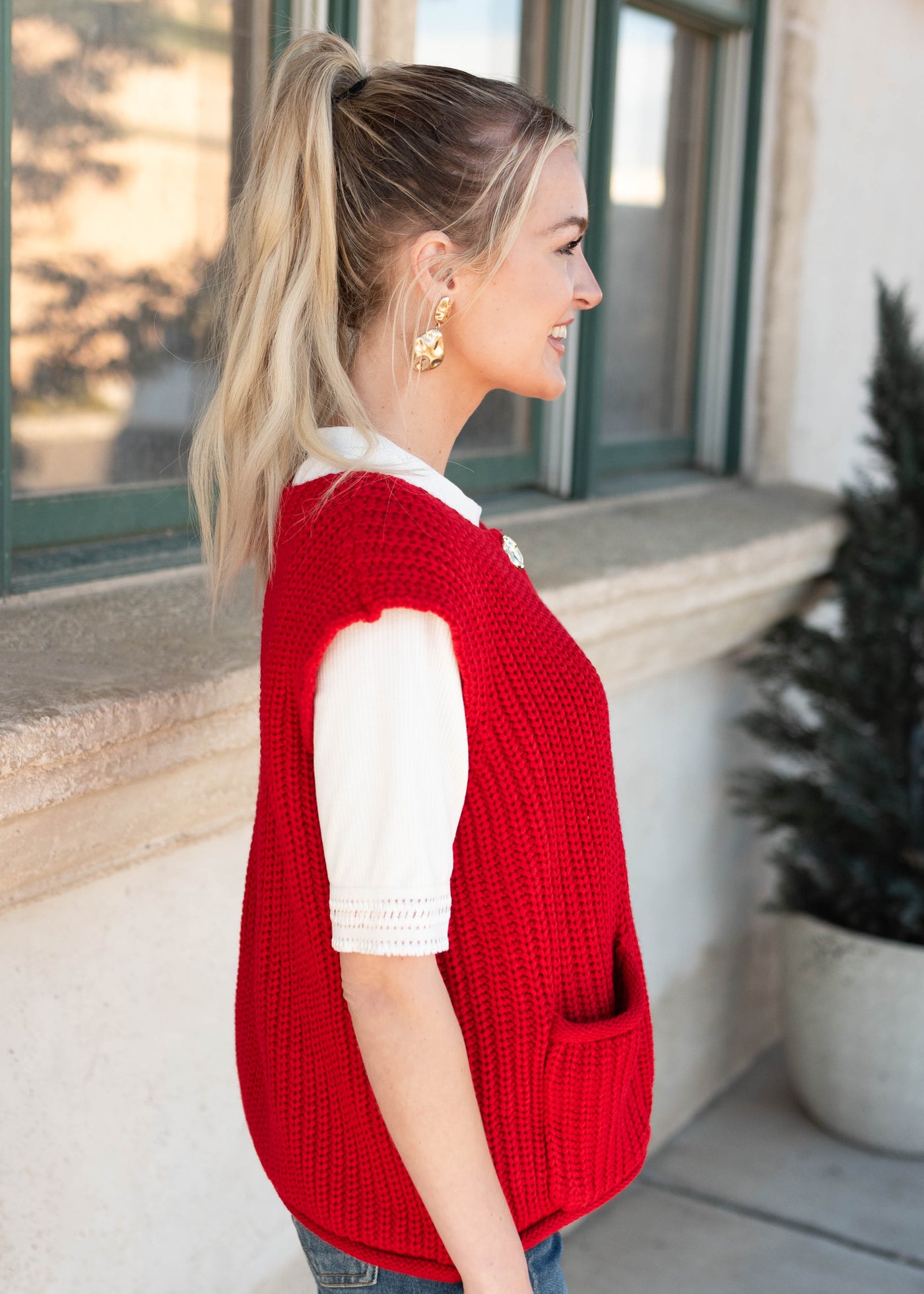 Valentina Red Knit Sweater Vest