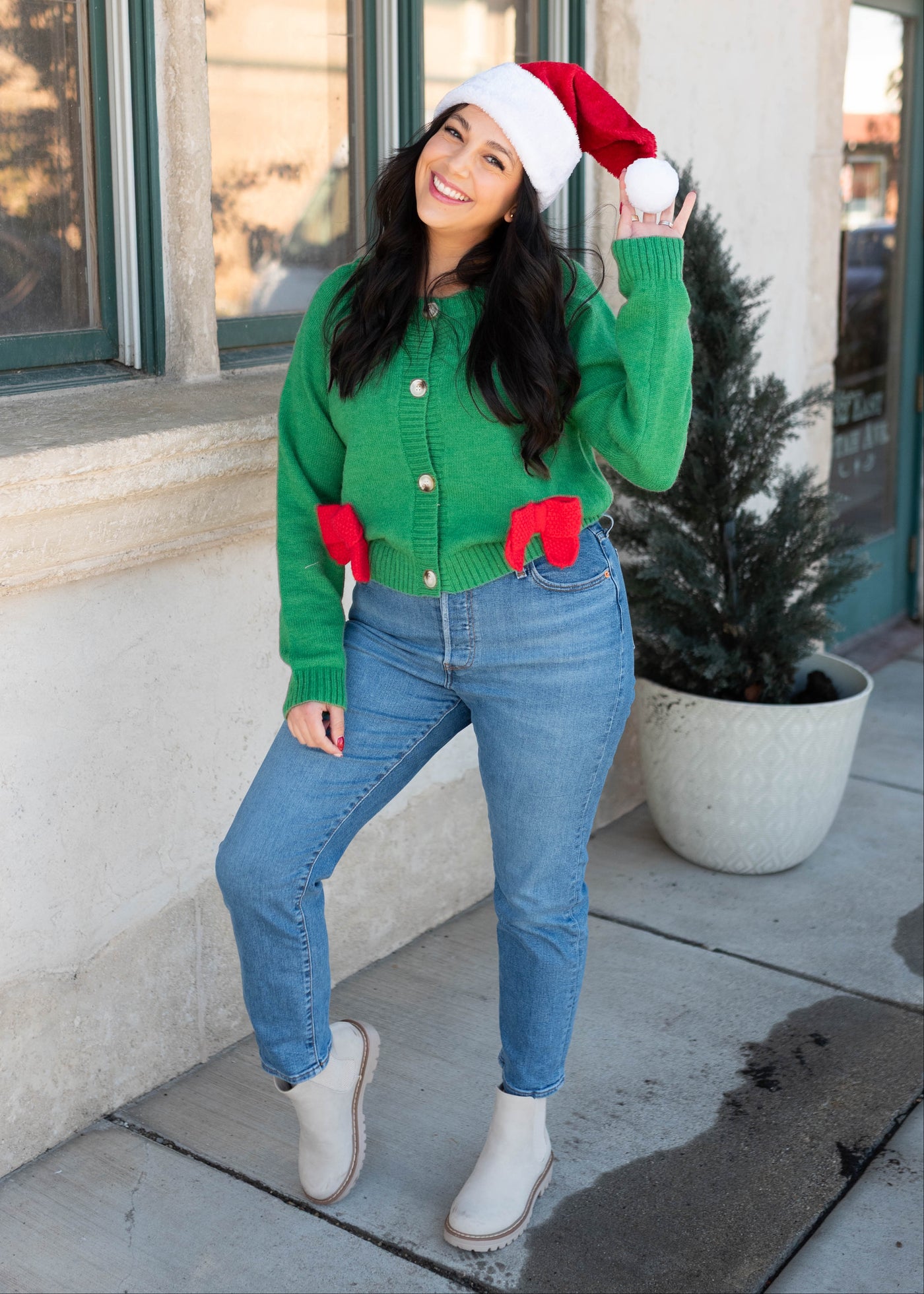 Veronica Green Christmas Bow Cardigan