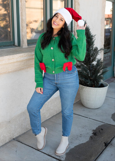 Veronica Green Christmas Bow Cardigan