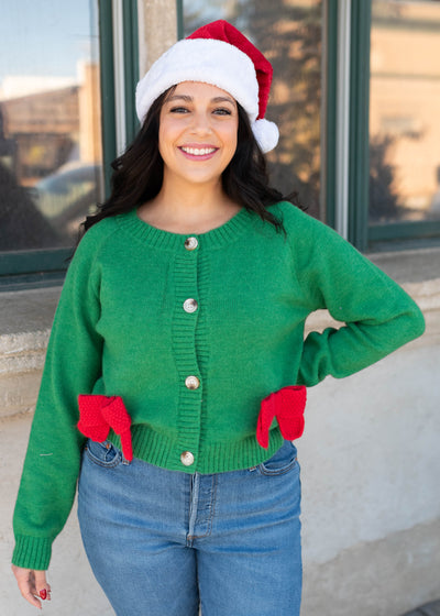 Veronica Green Christmas Bow Cardigan