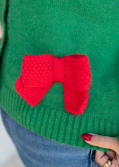 Veronica Green Christmas Bow Cardigan