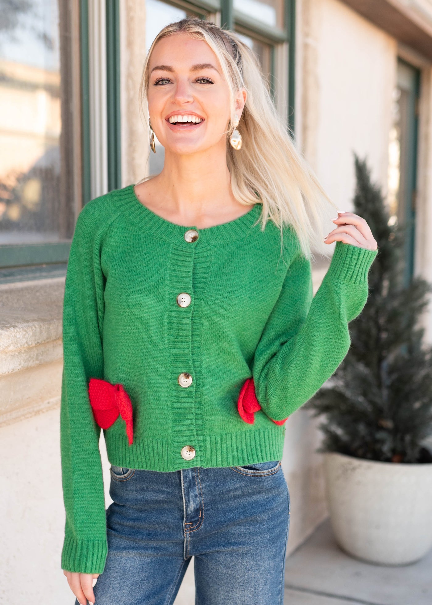 Veronica Green Christmas Bow Cardigan