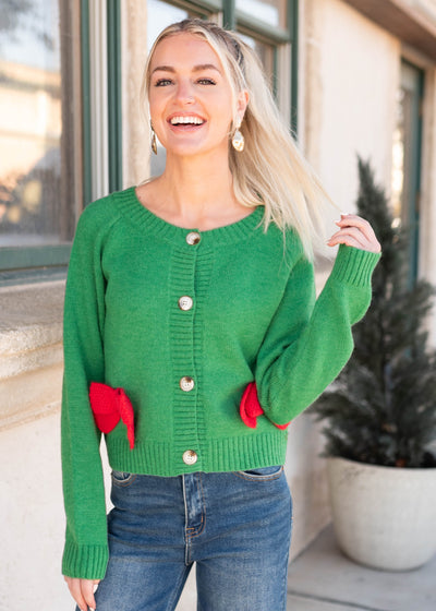 Veronica Green Christmas Bow Cardigan
