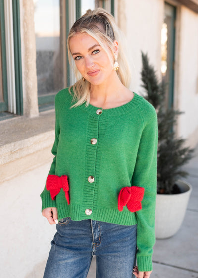 Veronica Green Christmas Bow Cardigan