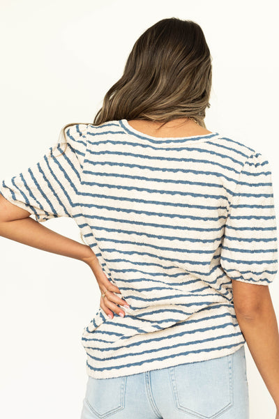  Back view blue stripe top .