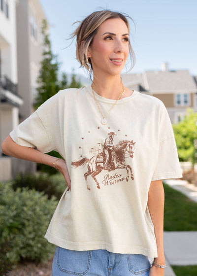 Short sleeve cream rodeo top 
