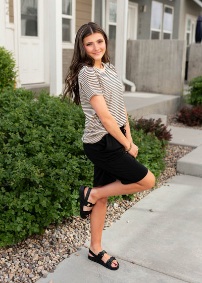 Black stripe top with short sleeves