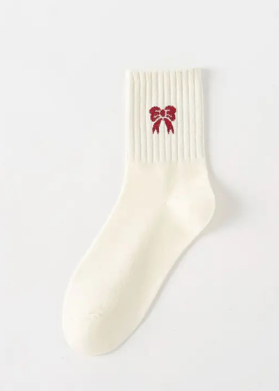 Cream bow socks