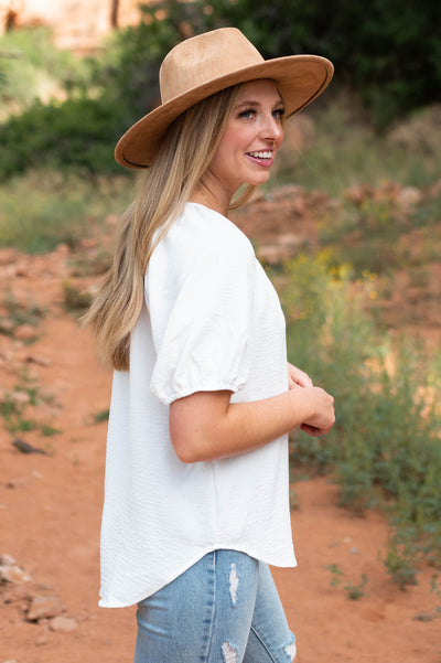 Side view of a white top