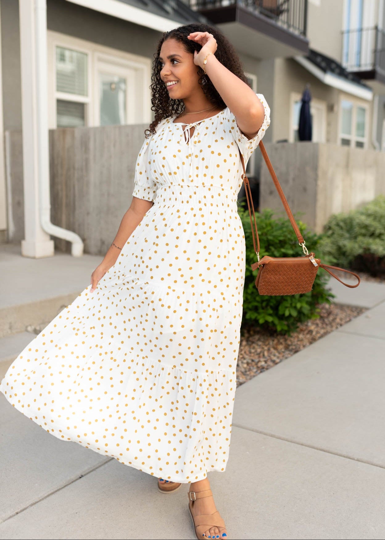 White polka dot dress with short sleeves