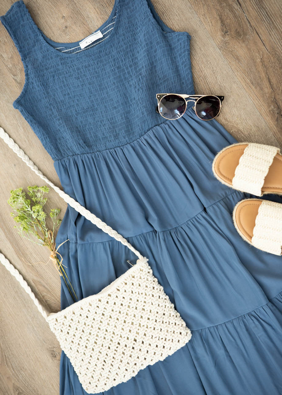Dusty blue smocked dress