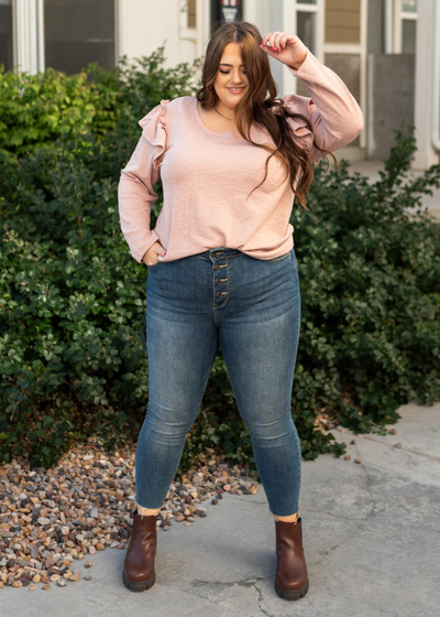 Long sleeve plus size mauve top