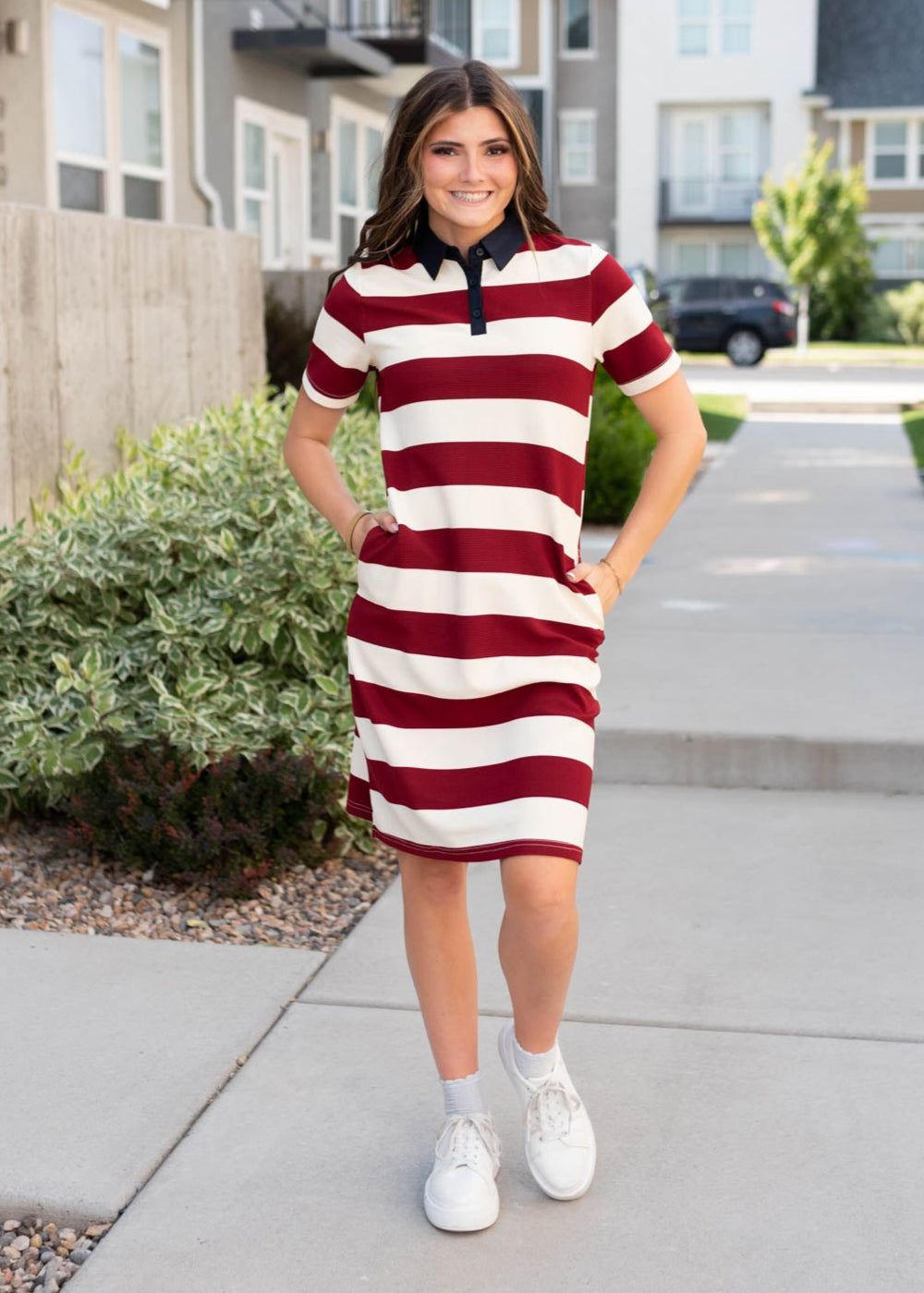 strapless open back dress Sleeveless Navy Stripe Mock Neck Maxi Dress