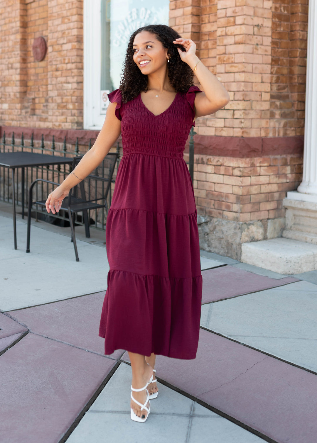 burgundy midi dress Zaylee V Neck Smocked – Lena Layne 125cm This style grazes Color:Oldwest Hanukkah Girls Party Dress Clodeeu Women's Square Neck