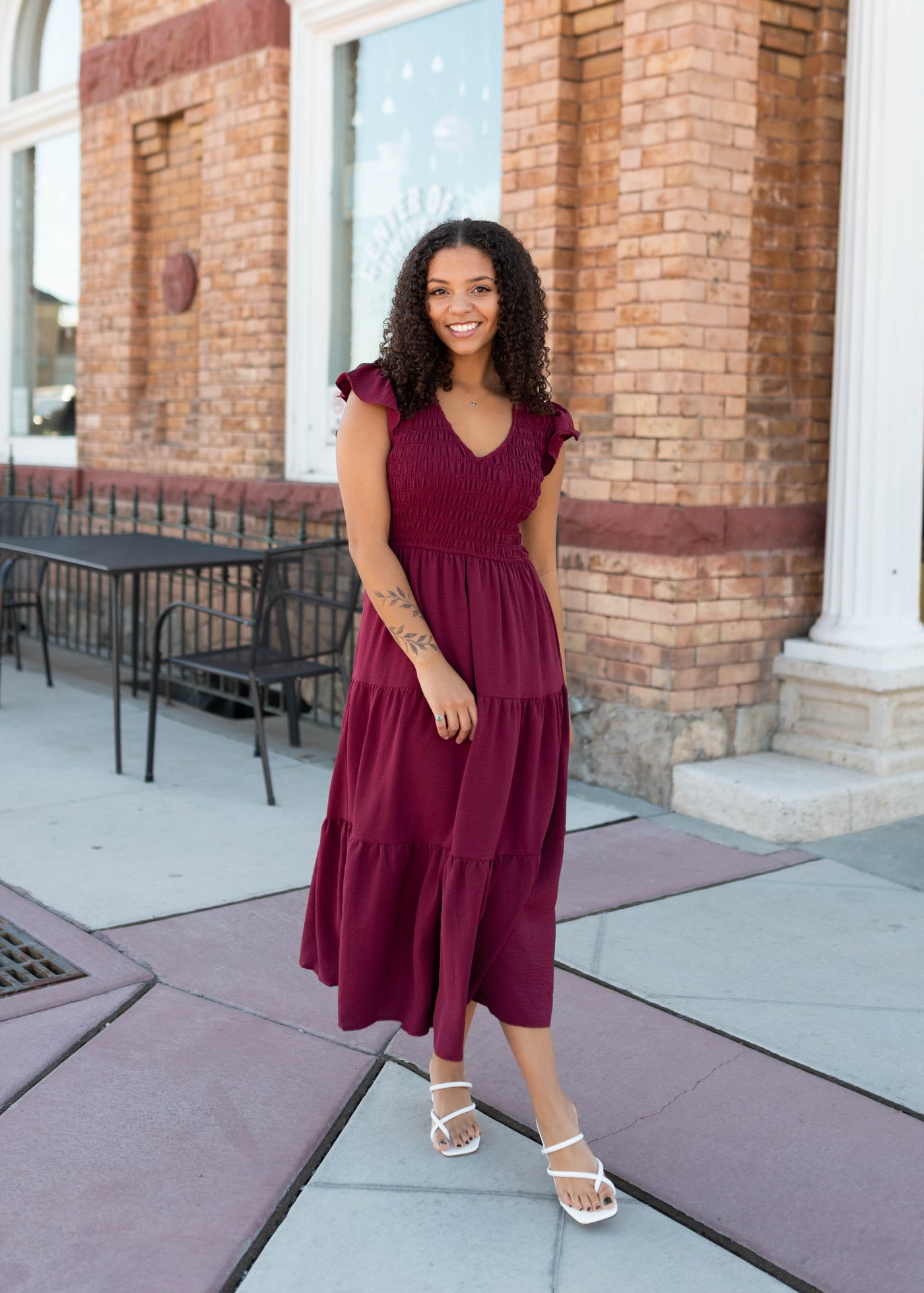 midi burgundy dress for women Zaylee V Neck Smocked – Lena Layne this dress offers a Six Stories Bridesmaids one Coat Size:8 JP Closeout