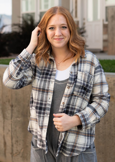 Long sleeve black plaid top
