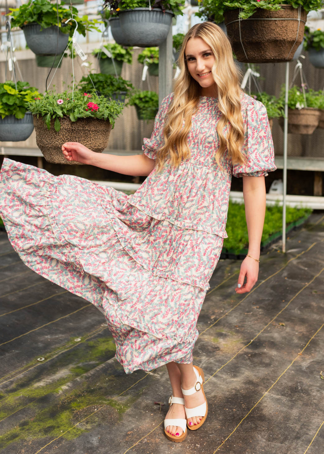 Blue floral smocked dress
